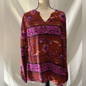 3/$28❤️D&CO pastel, multicolor, longsleeve, V-neck loose, fit top size L